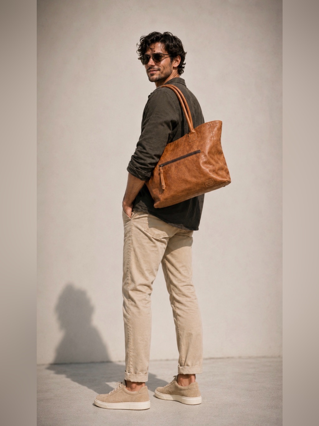 Bed Stu Distressed Cognac Brown Leather Large Weekender Tote Bag Men Pristine